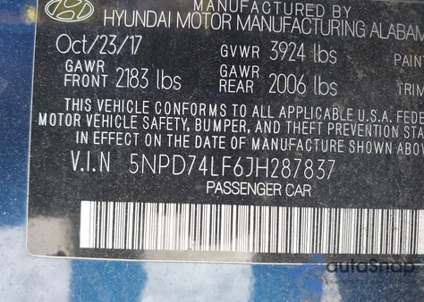 2018 Hyundai Elantra Se from USA, damaged, VIN 5NPD74LF6JH287837